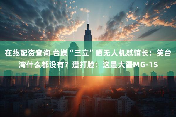 在线配资查询 台媒“三立”晒无人机怼馆长：笑台湾什么都没有？遭打脸：这是大疆MG-1S